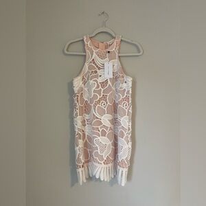 Lovers + Friends XS Caspian Lace White Mini Shift Dress. NWT